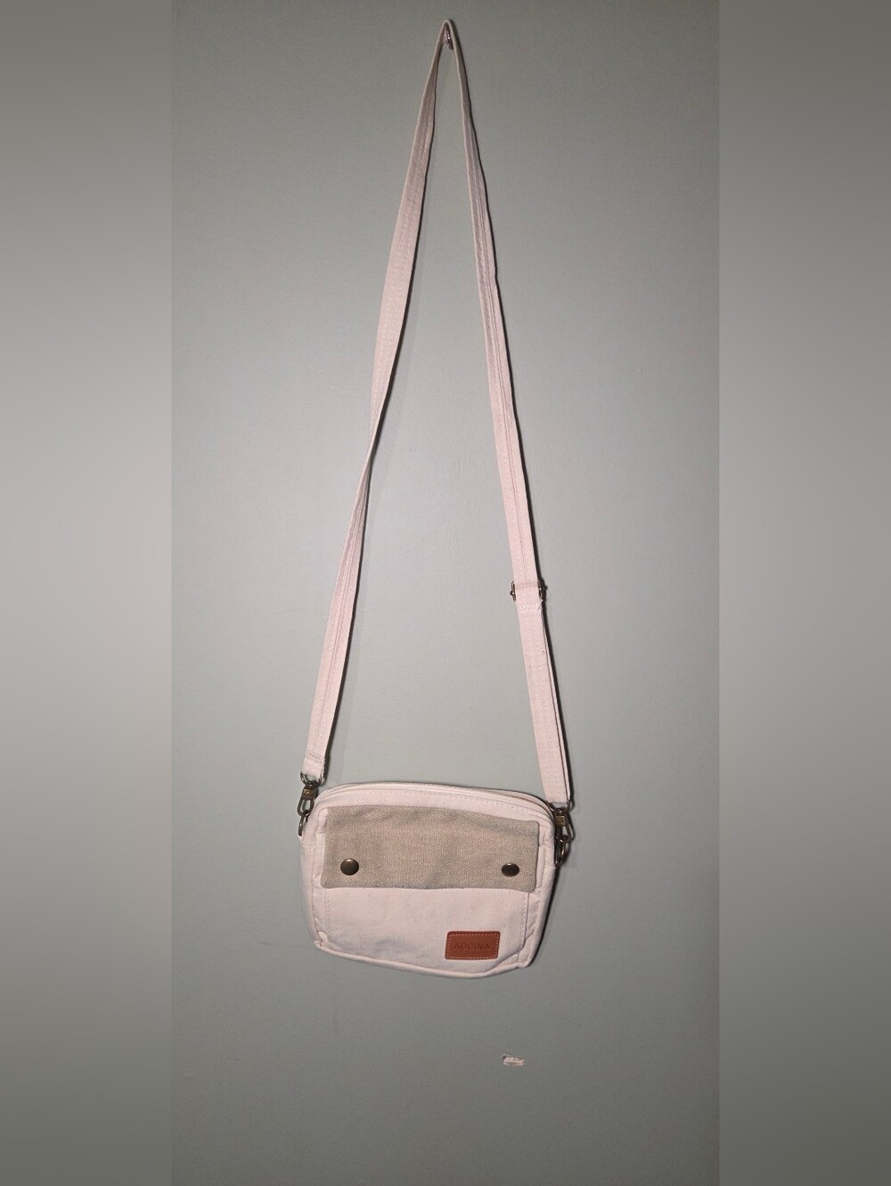 AOCINA Canvas Crossbody Bag Cream White Adjustable Strap
